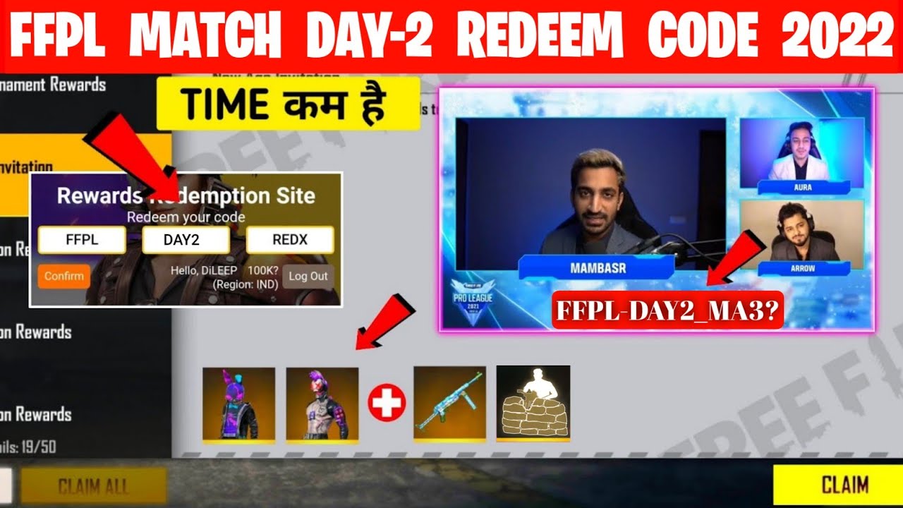 FFPL MATCH DAY 2 REDEEM CODE | FREE FIRE NEW REDEEM CODE | PRO LEAGUE 2022 NEW REDEEM CODE