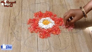 Simple Flower Decoration Rangoli | Rangoli Design with Flowers | Flower Kolam/Muggulu for Festivals