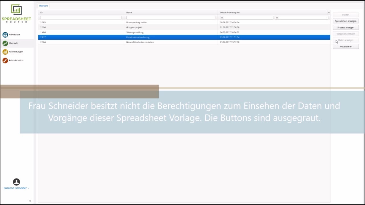 Youtube Video: Spreadsheet Router Tutorial: Anzeigeberechtigung für Vorgänge vergeben