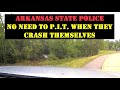 ARKANSAS STATE POLICE K9 PURSUIT - Short chase, car with fictitious tags crashes into woods