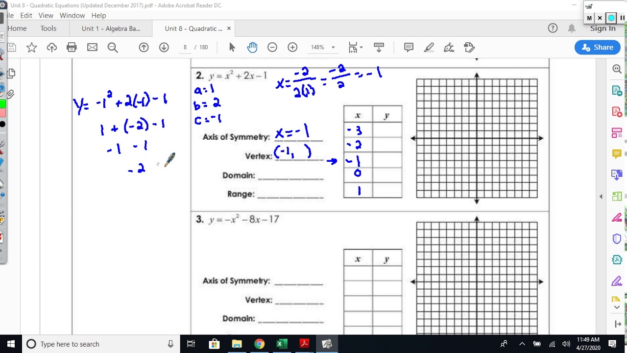 quadratic equations homework 2 graphing quadratic equations