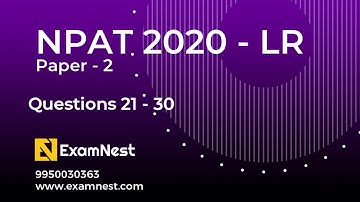 NPAT 2020 | Paper 2 | Reasoning Questions 21 to 30 | Previous Year Paper | NPAT Original | IPMAT