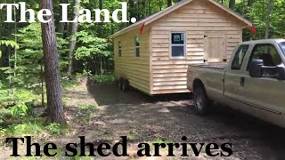 The Amish shed shack made it to the off grid property. Tiny home time!