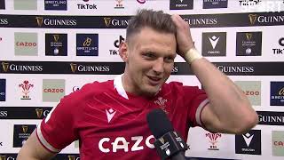 Dan Biggar reacts to winning on his 100th Test appearance.