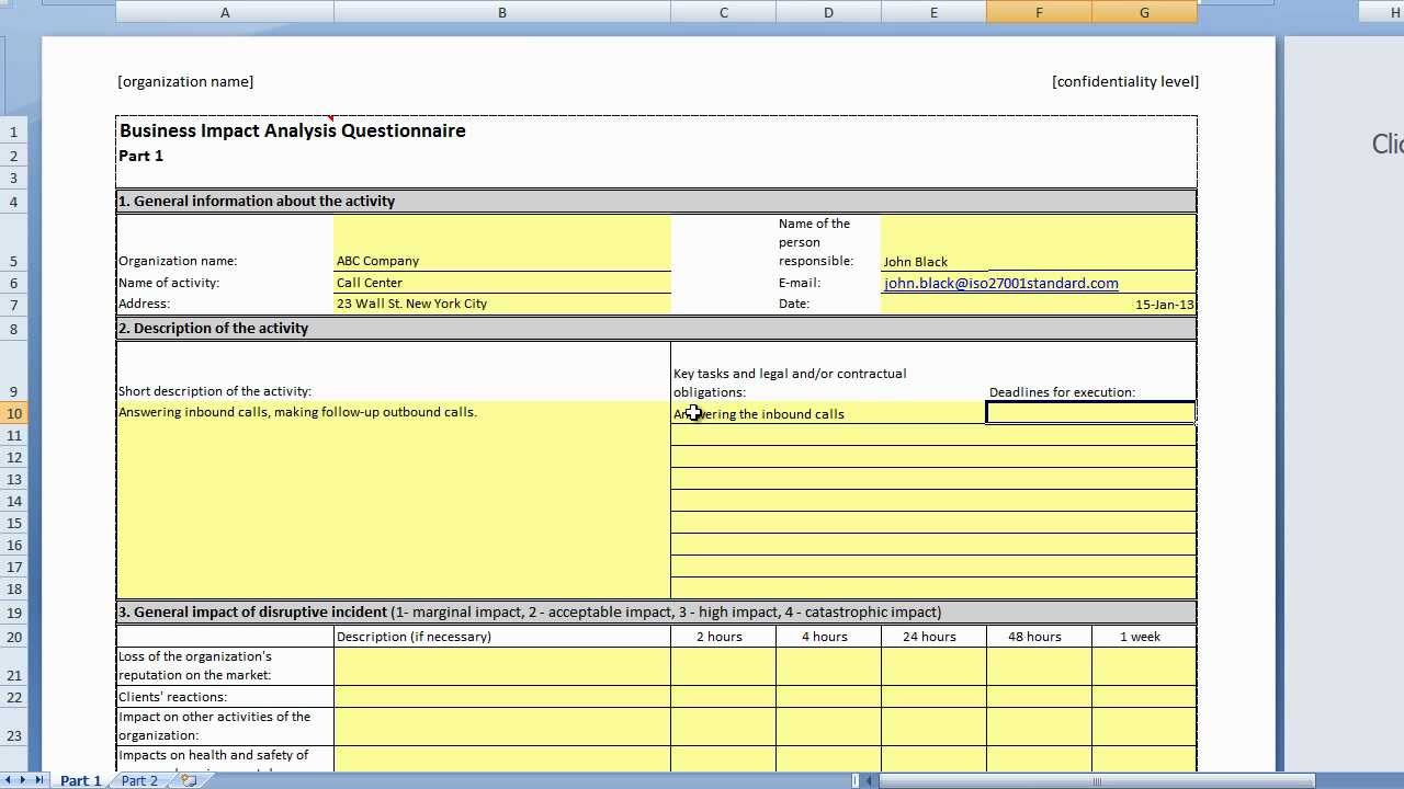 Filling in the Template  How to Implement Business Impact Analysis  According to ISO 21 Within Business Impact Analysis Template Xls