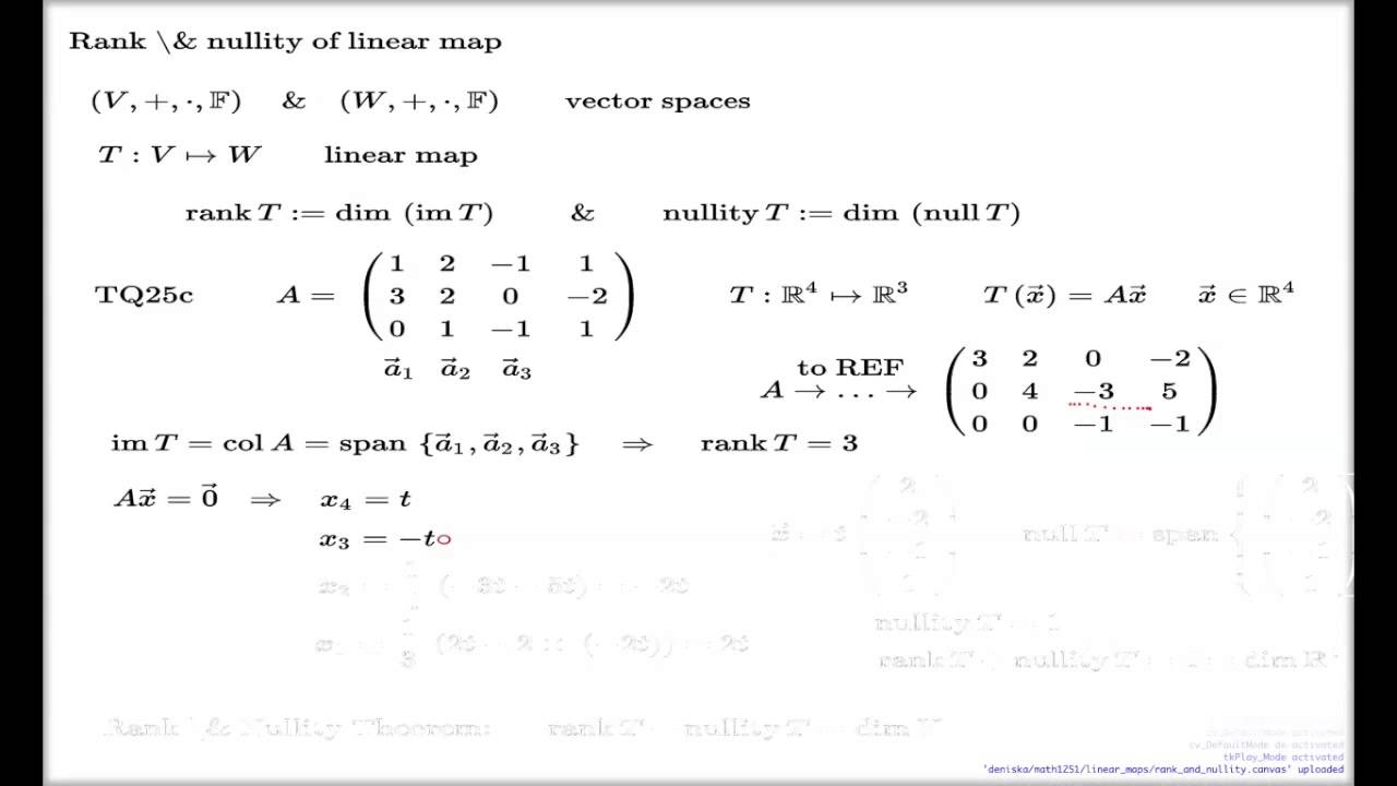 Rank and nullity of linear map, Rank and Nullity Theorem - YouTube