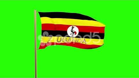 Uganda Flag With Title Waving In The Wind. Looping Sun Rises Style. Animation