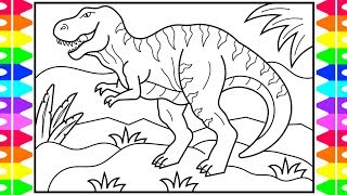 How to Draw a DINOSAUR for Kids 🖤💚🦖Dinosaur Drawing | Dinosaur Coloring Book Pages for Kids