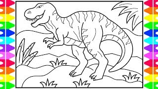 How to Draw a DINOSAUR for Kids 🖤💚🦖Dinosaur Drawing  | Dinosaur Coloring Book Pages for Kids screenshot 2