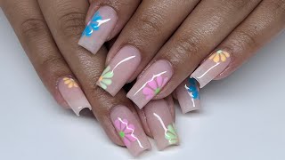 Nude Floral GelX Nails | Short Gel X Nails | GelX Full Set