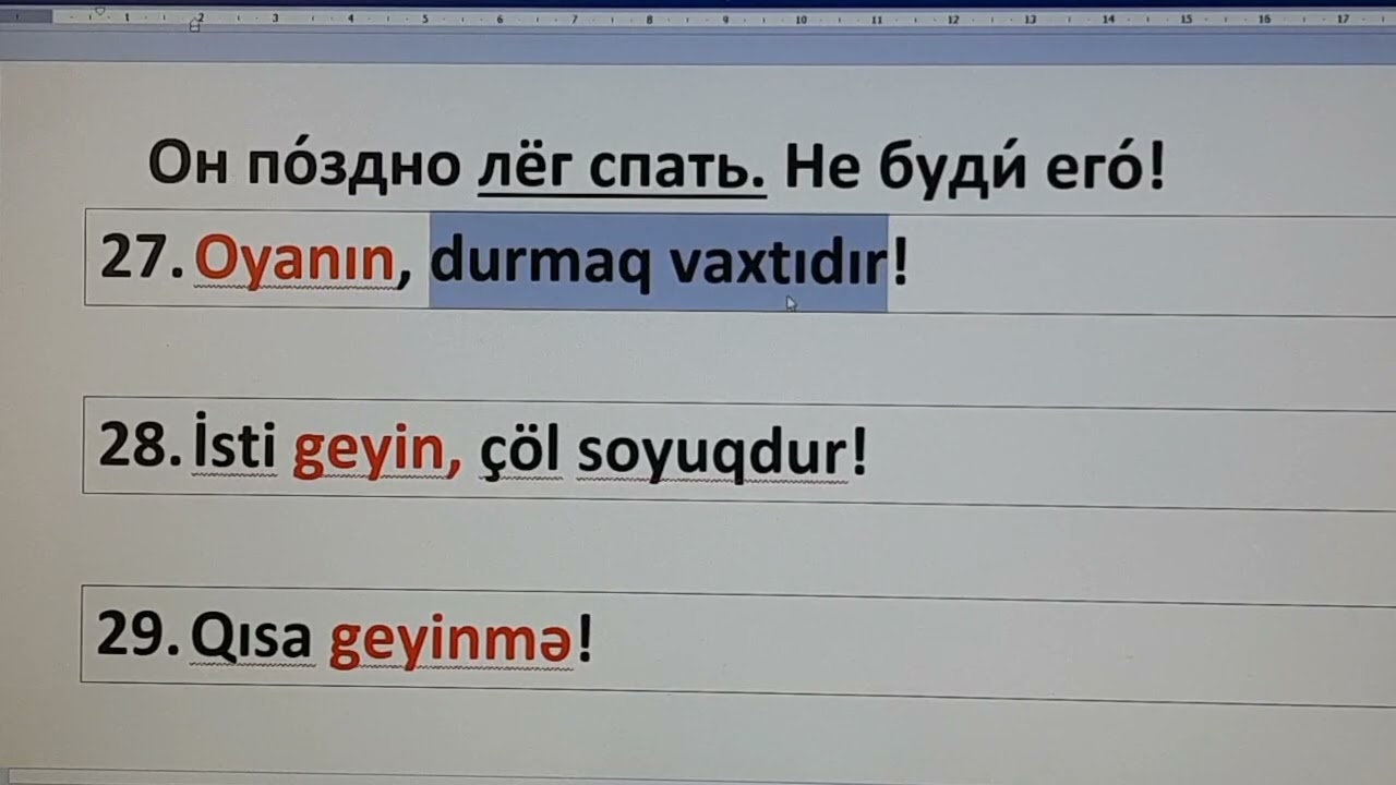 Özünü yoxla! 250 əmr və xahiş cümləsi. 2 hissə