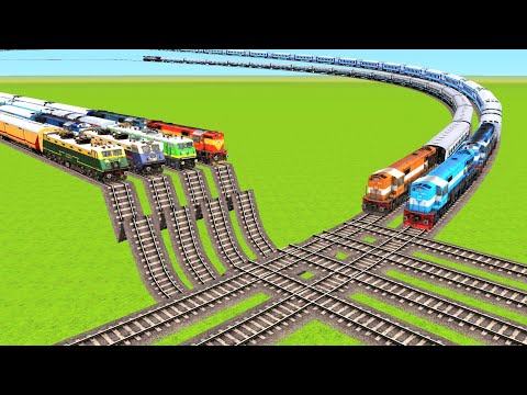 SIX TRAINS CROSSING ON NEW LONGEST RISKY TRACKS & UP & DOWN FLYING RAILROAD TRACKS|Train Simulator|