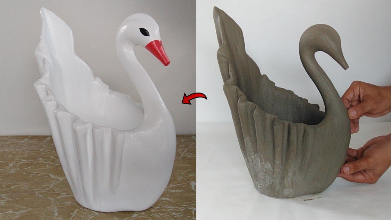 How To Create A Unique Swan Pots Shaped / Simple Easy To Do Used Cement And Towel