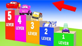 Fountain Crossing With McQueen Monster, Tractor, School Bus, Fire Truck 3D Vehicles Game Challenge.