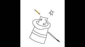 How to draw a magic hat and wand - line drawing - step by step - tutorial