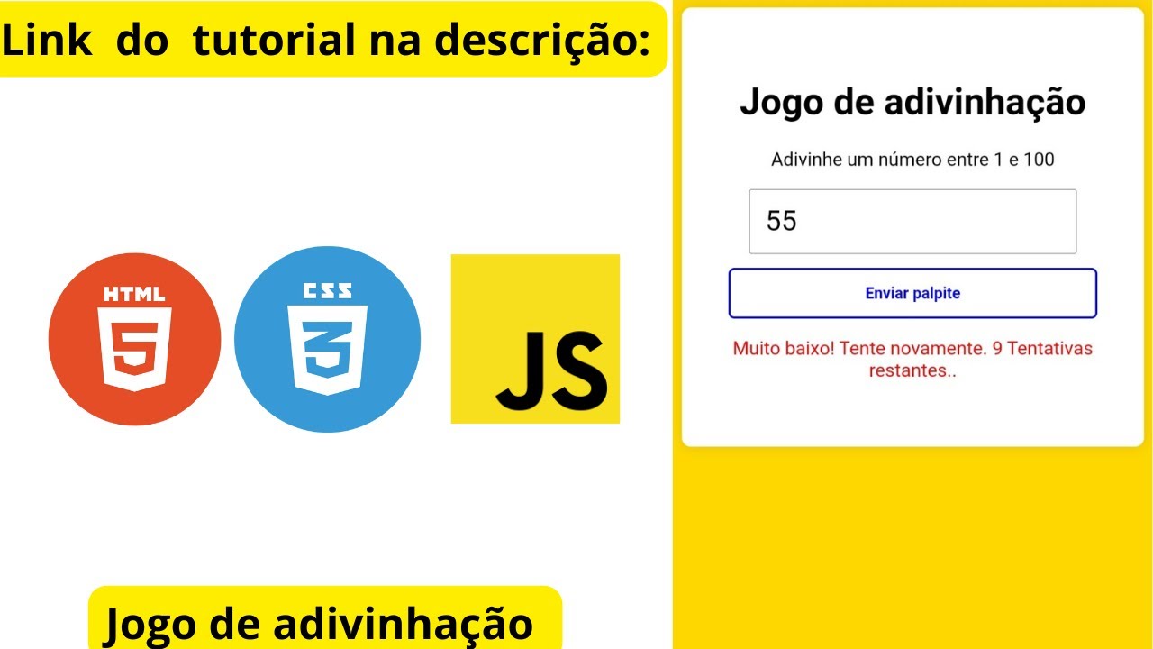 Jogo de adivinhação em HTML, CSS e JavaScript - YouTube
