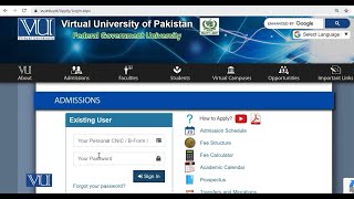 VU Online Admission Procedure 2024