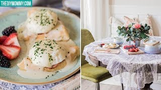 Elegant DIY Brunch Ideas | Easy Eggs Benedict, Tablescape, Floral Arrangement