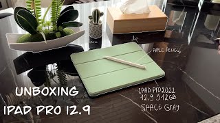 iPad Pro 2022 12.9” M2 unboxing ☁️🌿 Apple Pencil 2 + accessories
