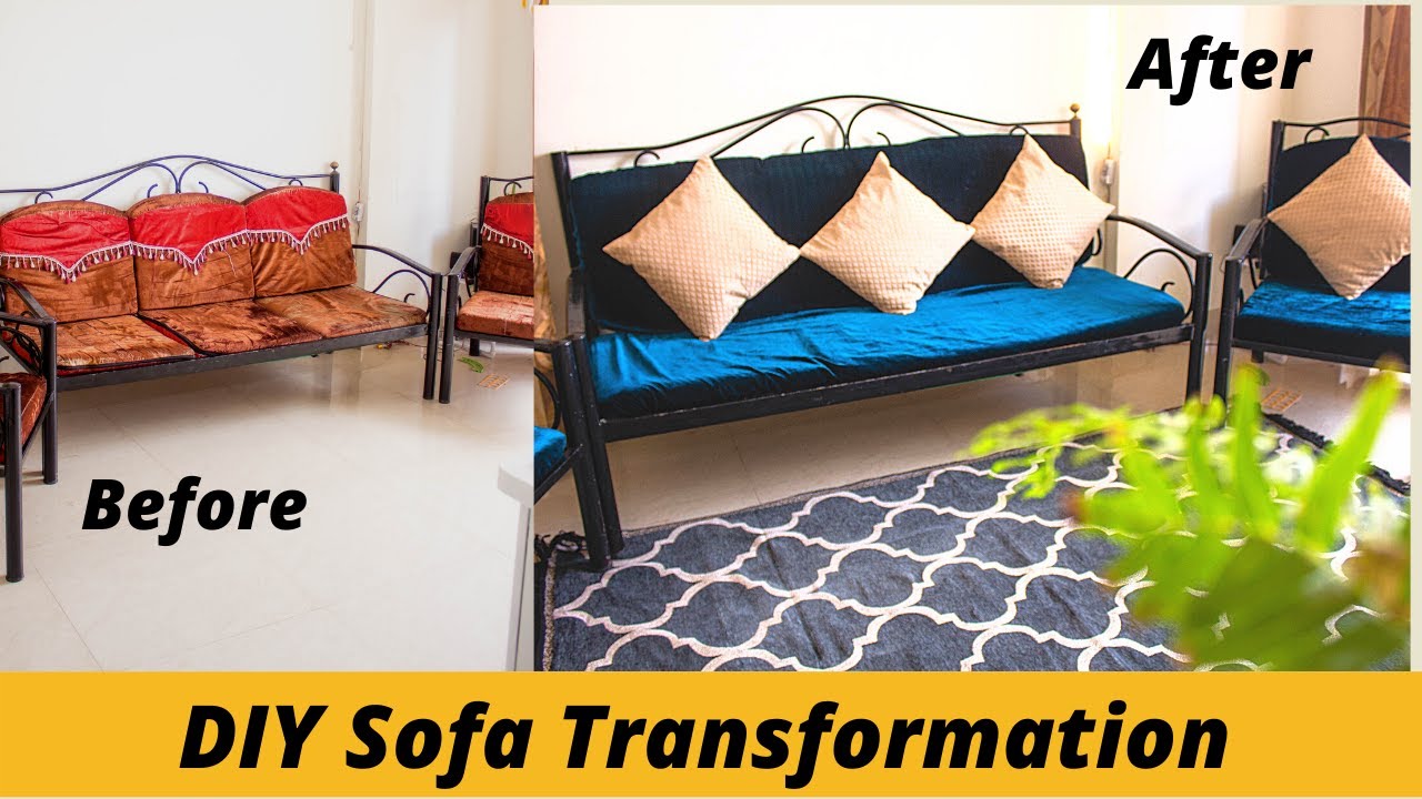 Sofa Transformation in budget Old sofa makeover Sofa & Living Room Makeover Sofa Cover at