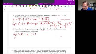 Math Analysis HL Unit 1 Video 13: Geometric sequences and series (Ch 1.2B) Classwork Problems 6-10