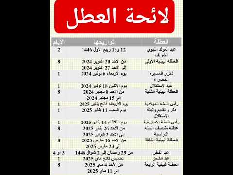 لائحة العطل المدرسية 2024 2025