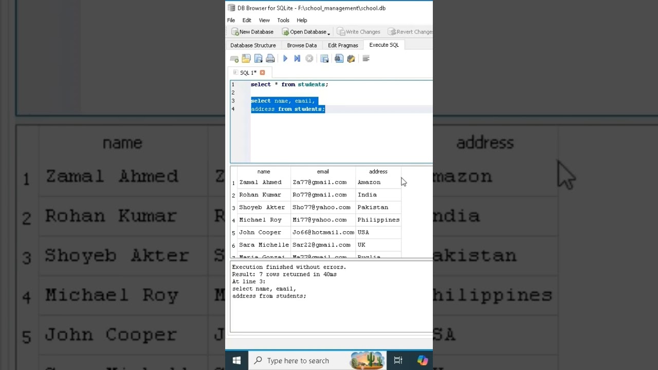 Running SQL Select Commands in DB Browser(SQLite) 