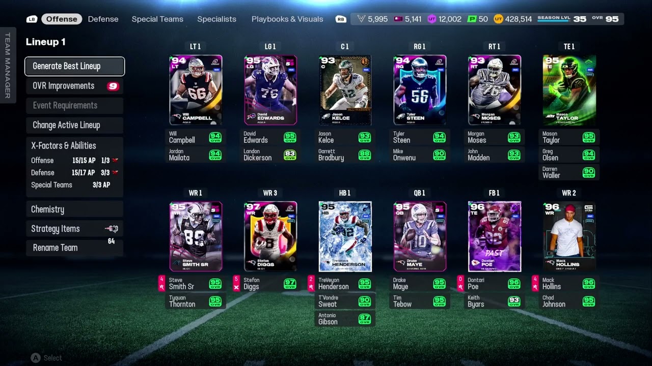 Madden 26-Season 5 New England  Patriots Theme Team 63/27 Flash Backs 94 overall Dre Greenlaw p2
