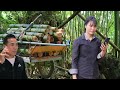 Harvesting bamboo from the forest - using a cart. Thuy brought the large bamboo stalks home.
