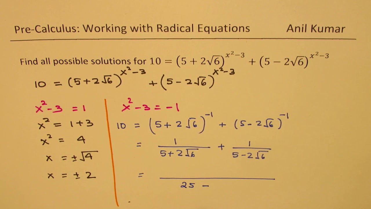 Strategy To Solve For 10 5 2 6 X 2 3 5 2 6 X 2 3 Difficult Radical Equation Youtube