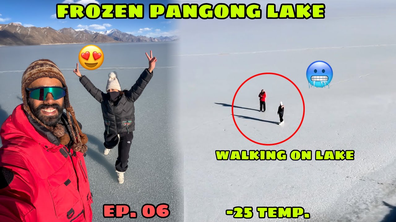 Leh to Frozen Pangong lake in -28 temp. 🥶 jitna socha tha utna asan nhi hai 😰 sab kuch jam gya😣