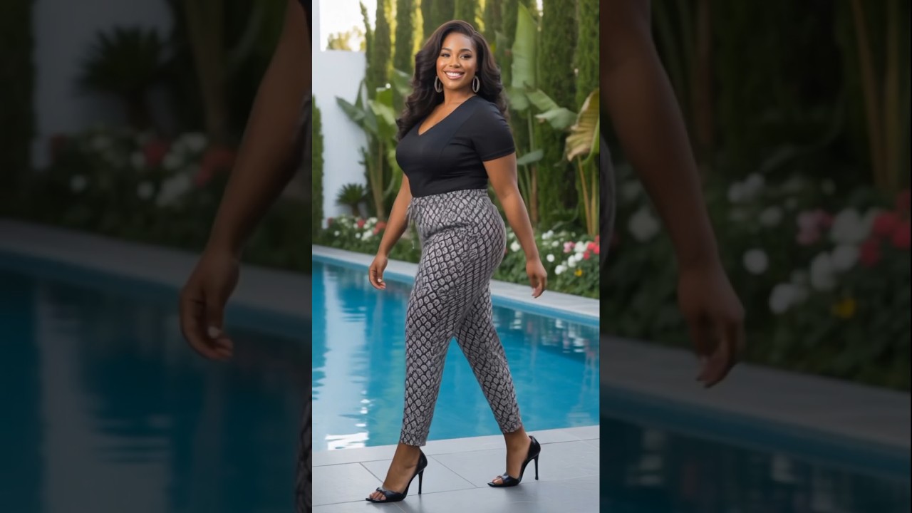 🐍 Snakeskin print pants with black tee – bold plus size outfit idea for curvy women