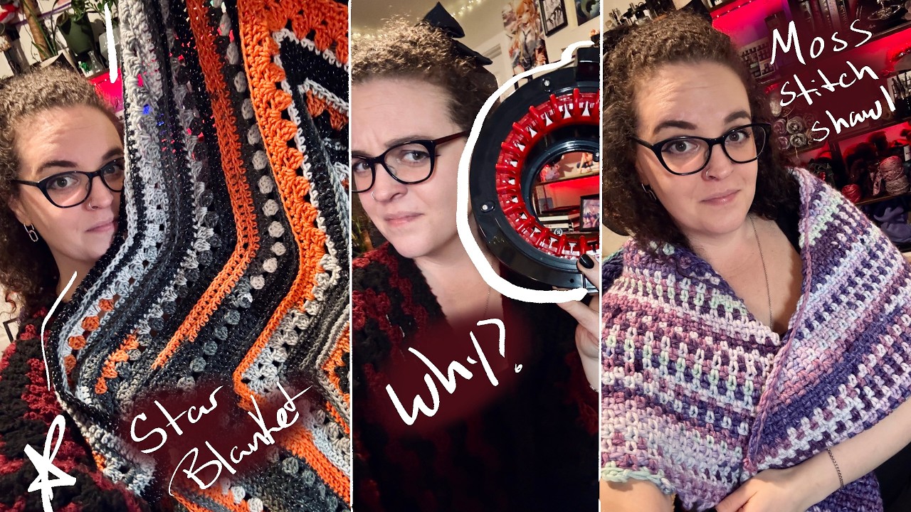 Плед «Звезда за 6 дней», рассуждения о мини-вязальной машинке, приготовление праздничных закусок ...