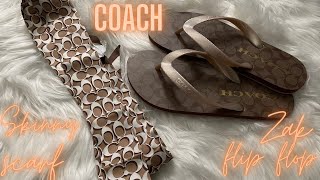 Coach Signature Print Silk Skinny Scarf &amp; Zak Flip Flop