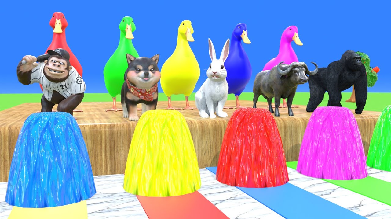 Long Slide Game With Cow Elephant Gorilla Hippopotamus Tiger - 3d Animal Game - Funny 3d Animals