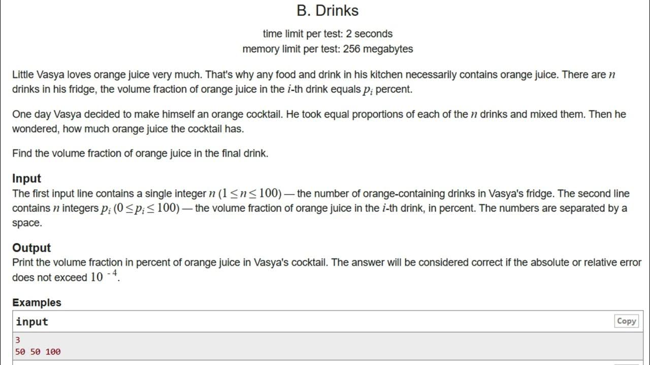 Codeforces 200B - Drinks | Simple and Efficient Python Solution ...