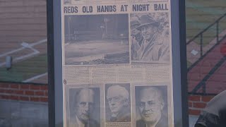 Plaque honoring Reds Hall of Famer on the mound during first night game dedicated