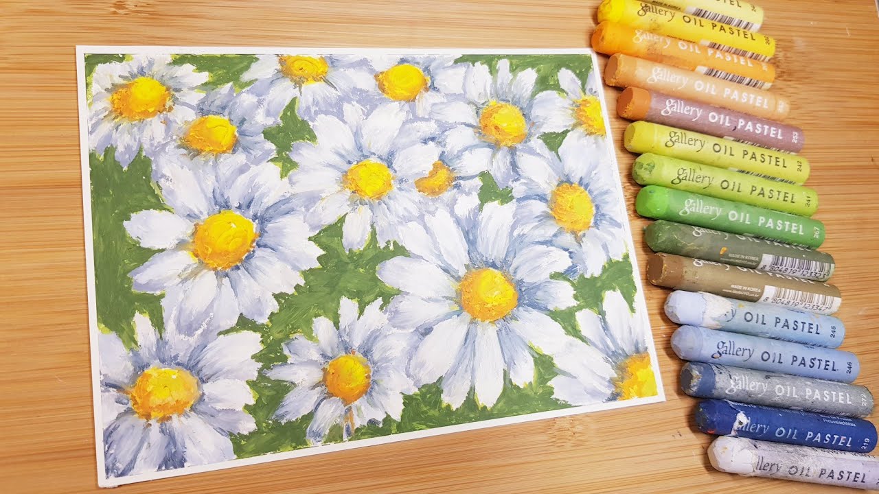 오일파스텔로 하얀 데이지꽃 그리기 // Draw a white daisy with an oil pastel. YouTube