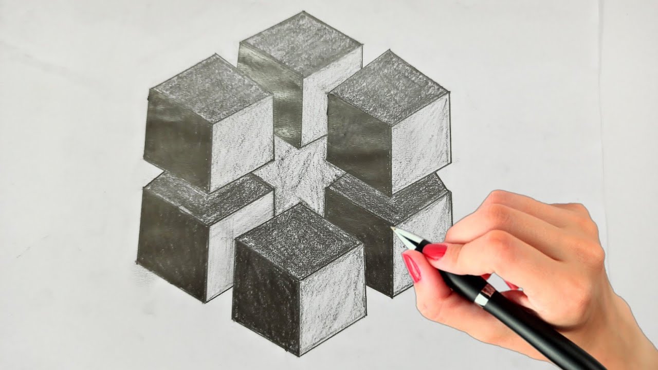 How to Draw 3D Cubes ! Optical Illusion Drawing ! 3d Drawing Art On ...