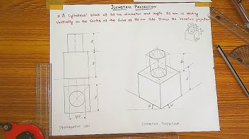 Isometric projection of Cube having Cylindrical block (English)