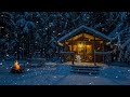 Overnight winter snowstorm in cozy log cabin  winter wonderland