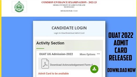 Ouat -2022 Admit Card Released || Download Now