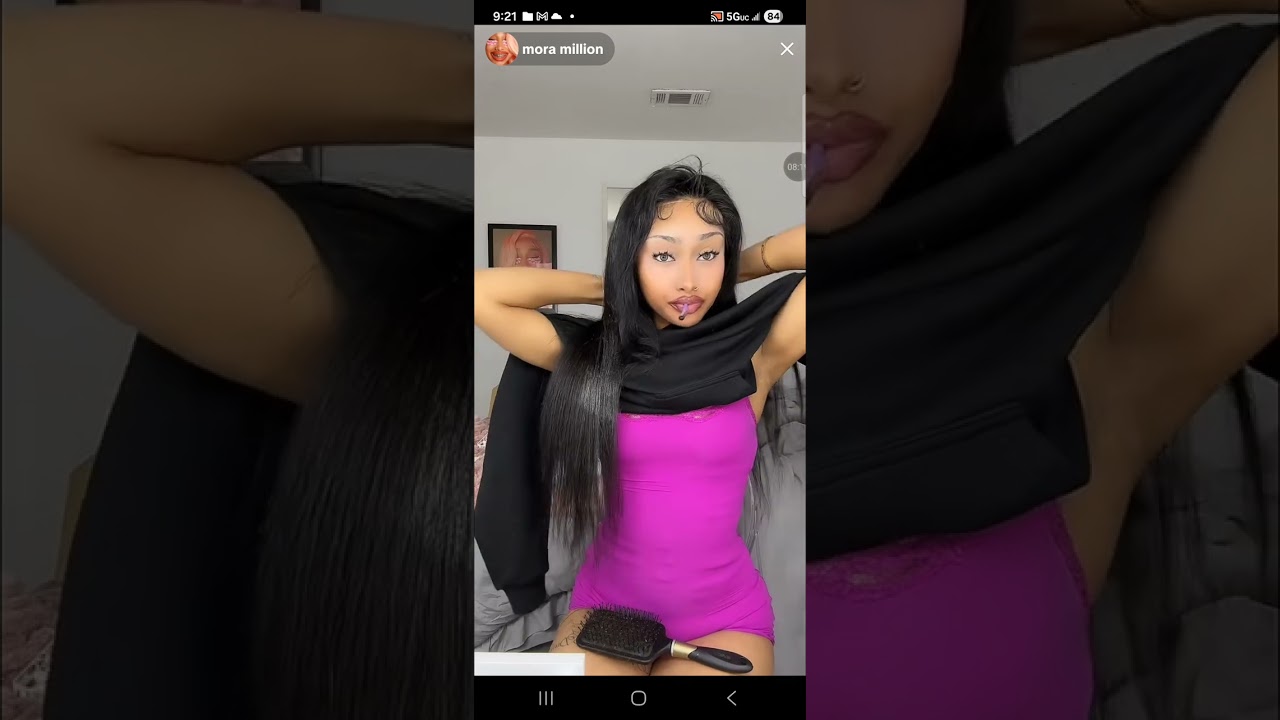 Pretty Long Hair Woman in Purple Dress 