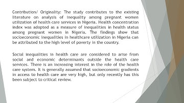 Analysis of Inequality in Healthcare Utilization among Pregnant Women in Nigeria Concentration Index