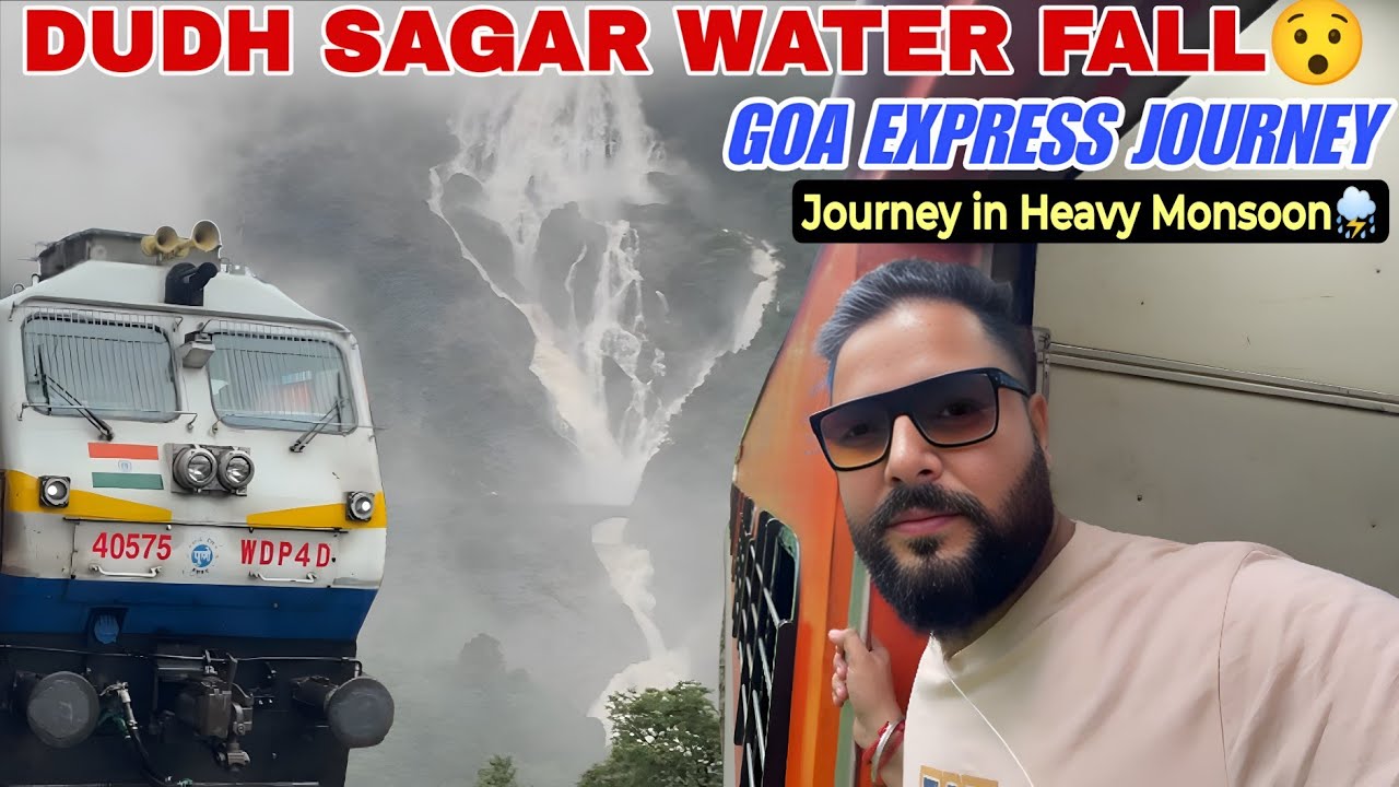 12779 Goa Express Journey | Dudhsagar Waterfall view from train 😍 | train Journey in Heavy Monsoon⛈️