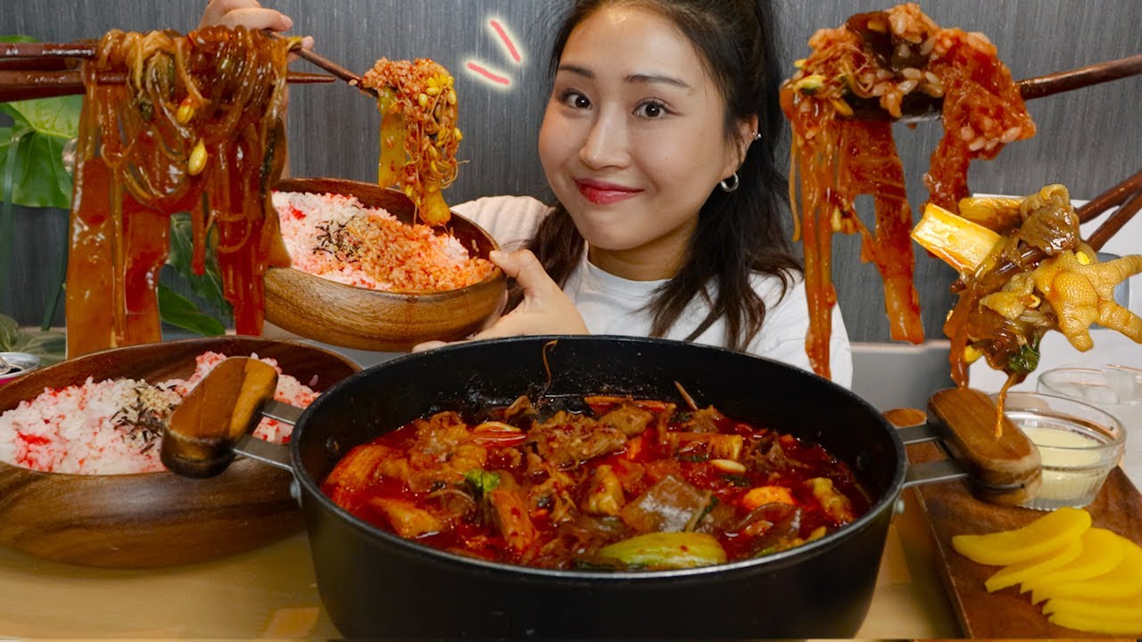 MUKBANG) 국물닭발에 마라샹궈 부어버림ㅎ 마라 국물닭발🥄🔥 먹방 Mala dakbal real sound asmr eating