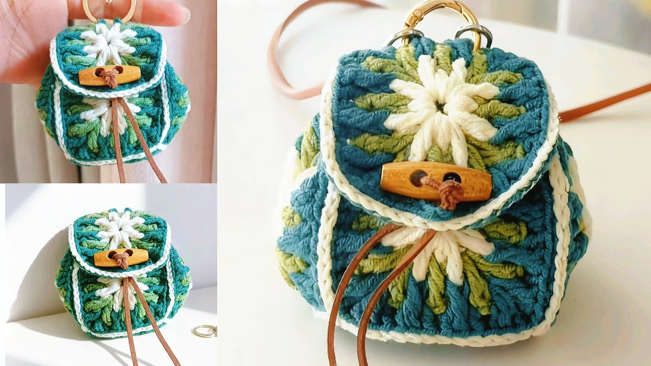 Crochet Mini Backpack Keychain | Cute Earphone Holder Tutorial 💚 - YouTube