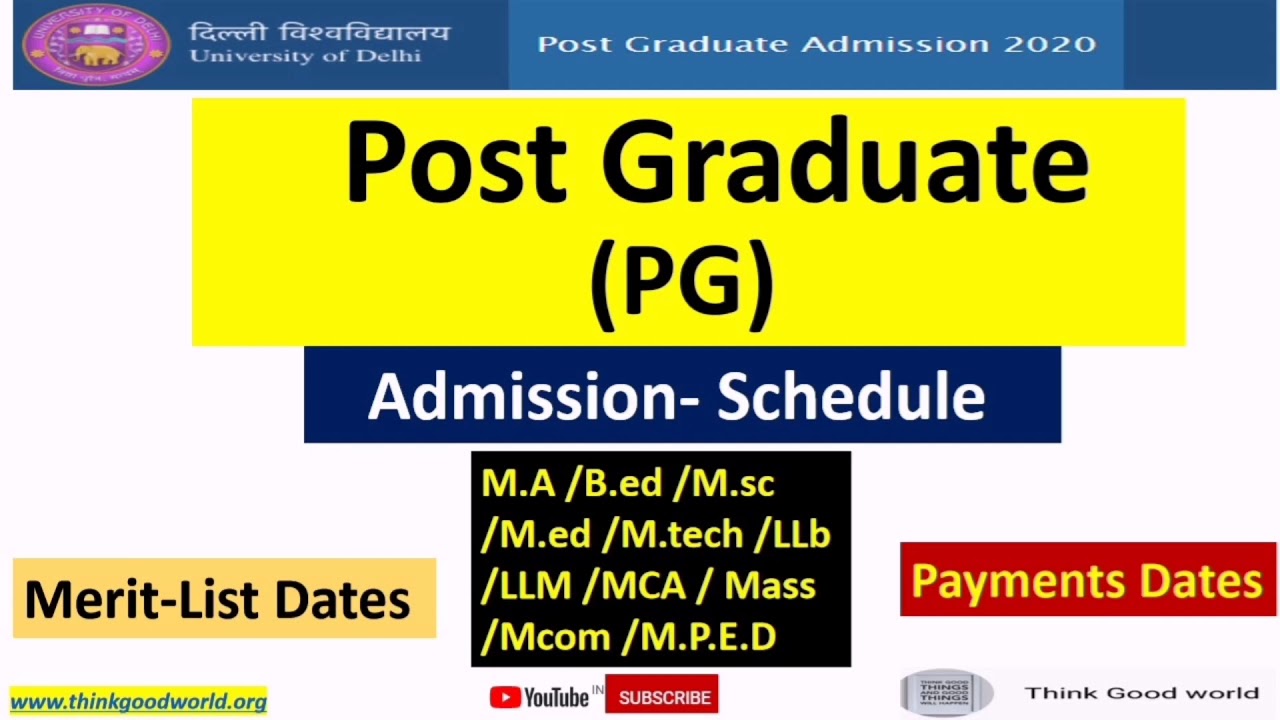 Du PG Admission 2020 | Du PG Admission All courses Admission Dates  | First/Second/third Merit List