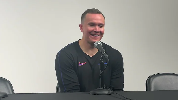 Boise State coach Spencer Danielson talks with the media after a 29-24 win at UNLV on Friday night