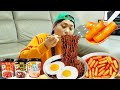 Poulet tteokbokki pic aux nouilles noires pororo mukbang dona